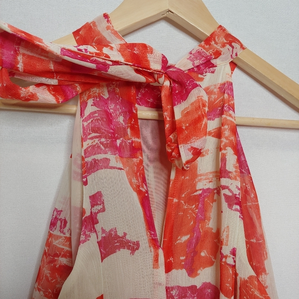 McGinn Sleeveless Halter Neck Blouse Top Peplum Pink Cream Orange Size 6 - Picture 7 of 10